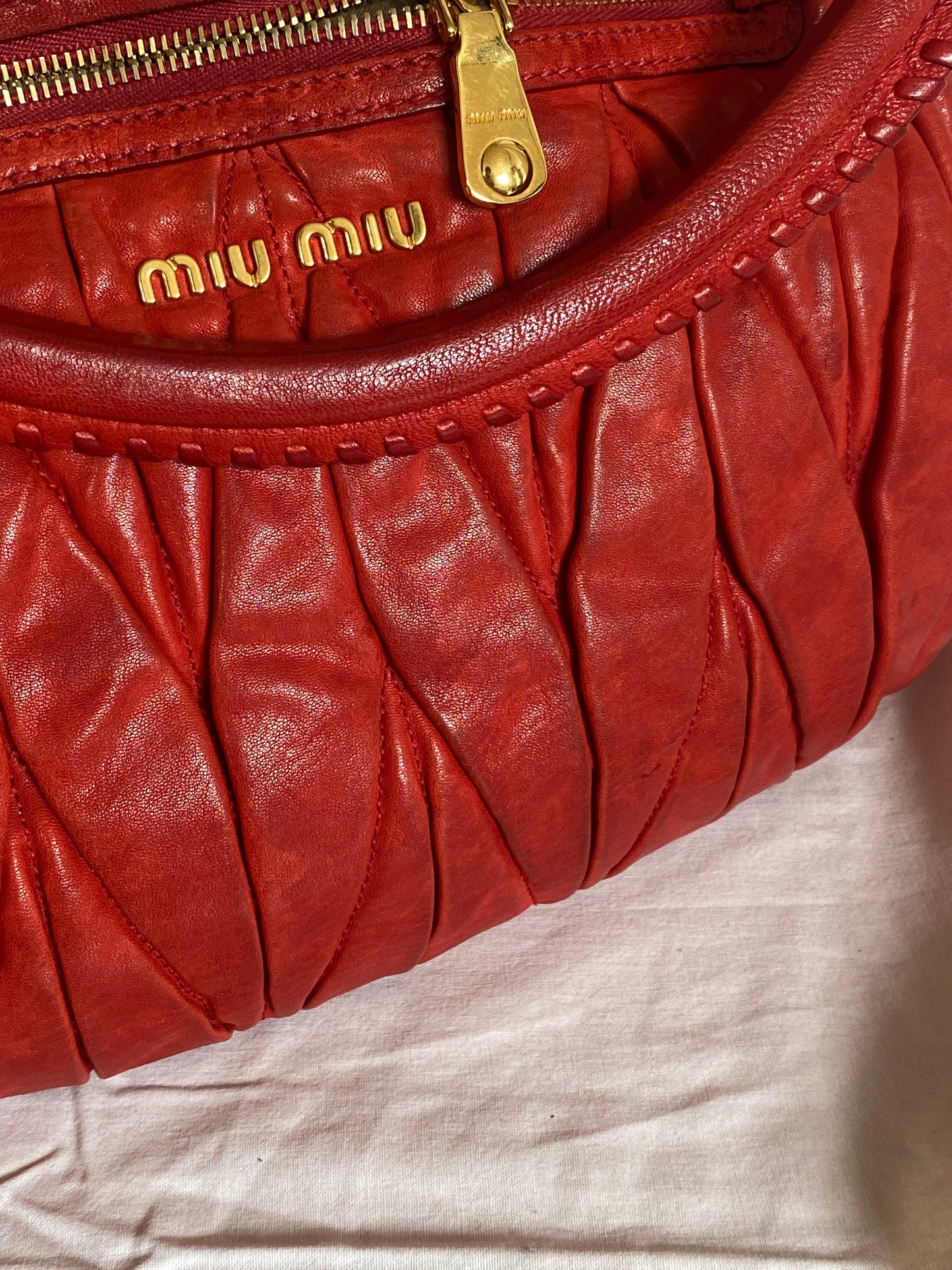 Miu Miu Matelasse Coffer Hobo 2-Way Bag Red