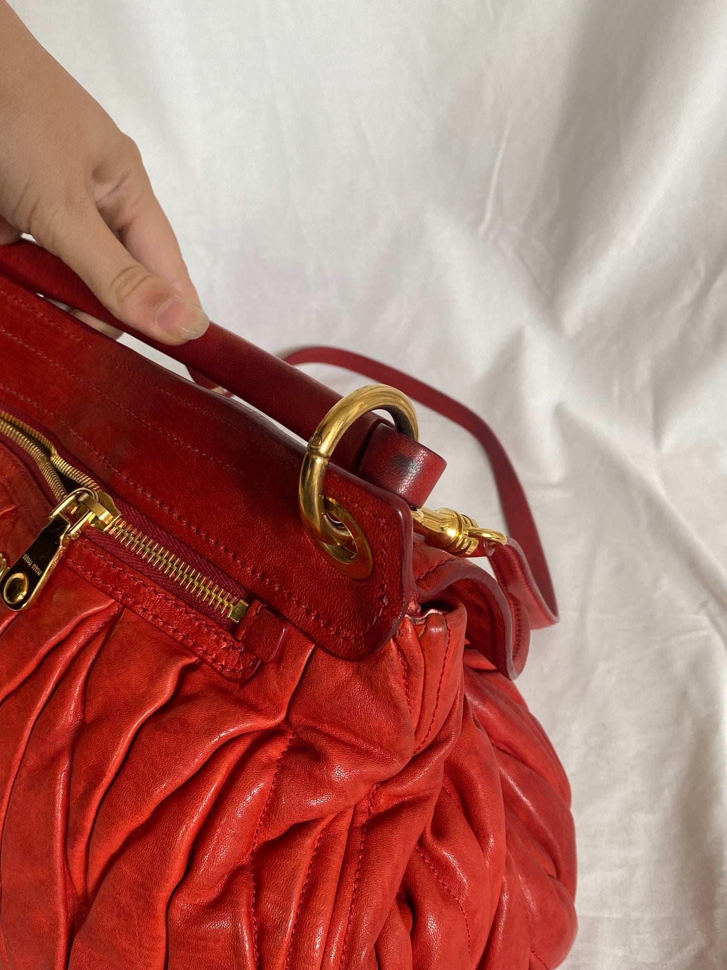 Miu Miu Matelasse Coffer Hobo 2-Way Bag Red