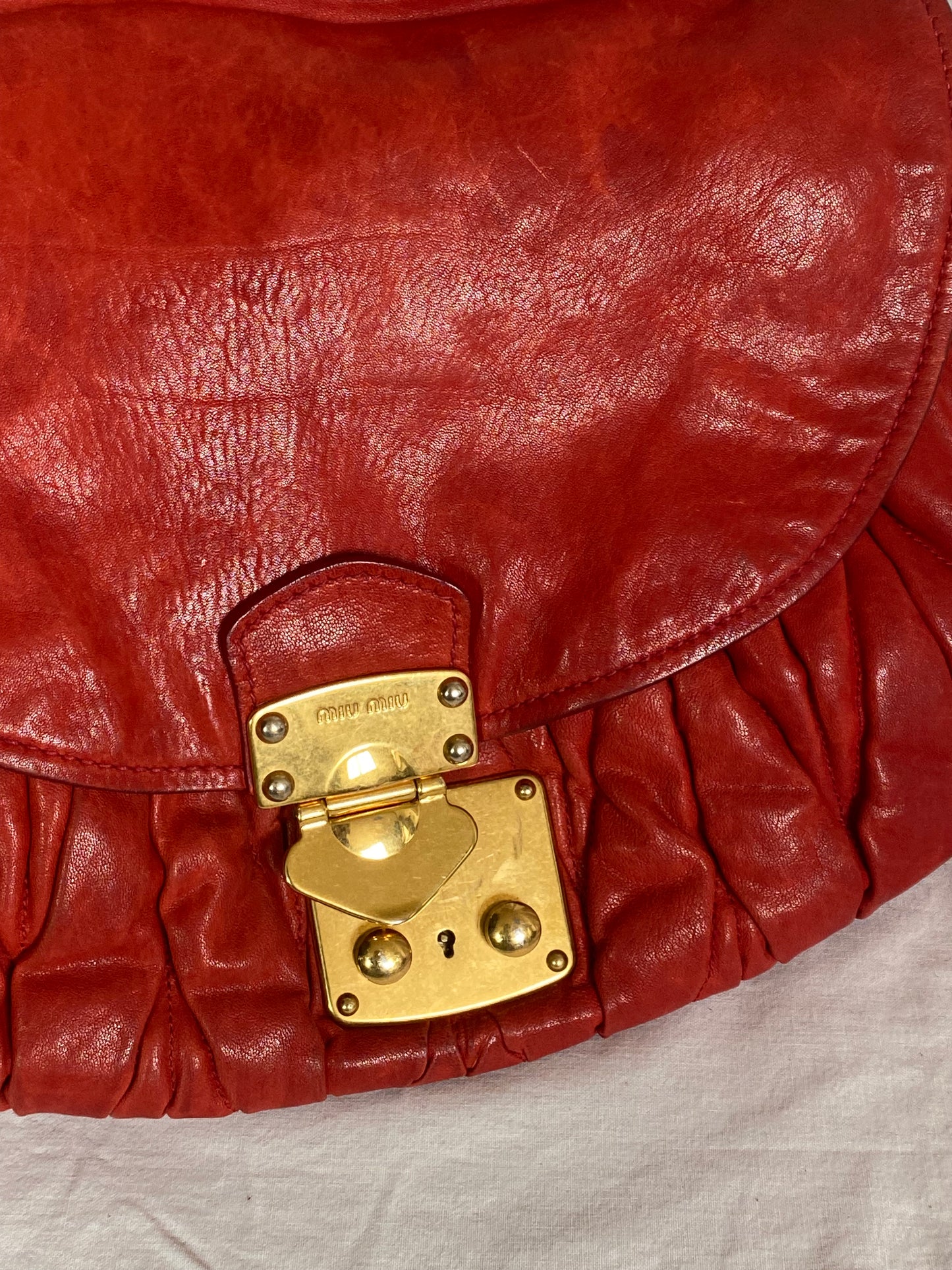 Miu Miu Matelasse Coffer Hobo 2-Way Bag Red