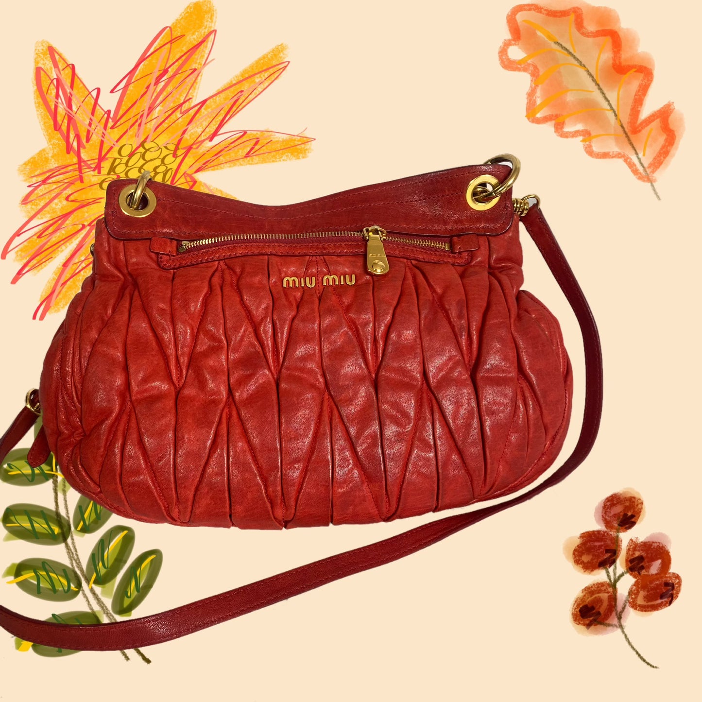 Miu Miu Matelasse Coffer Hobo 2-Way Bag Red
