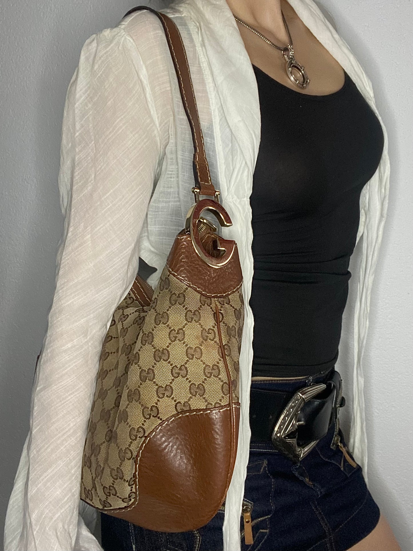 Gucci GG Canvas Shoulder Bag Brown