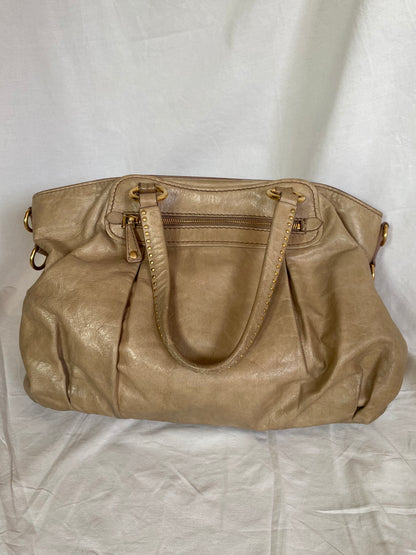Miu Miu Vitello Lux Studded Heart Charm Tote Bag Beige