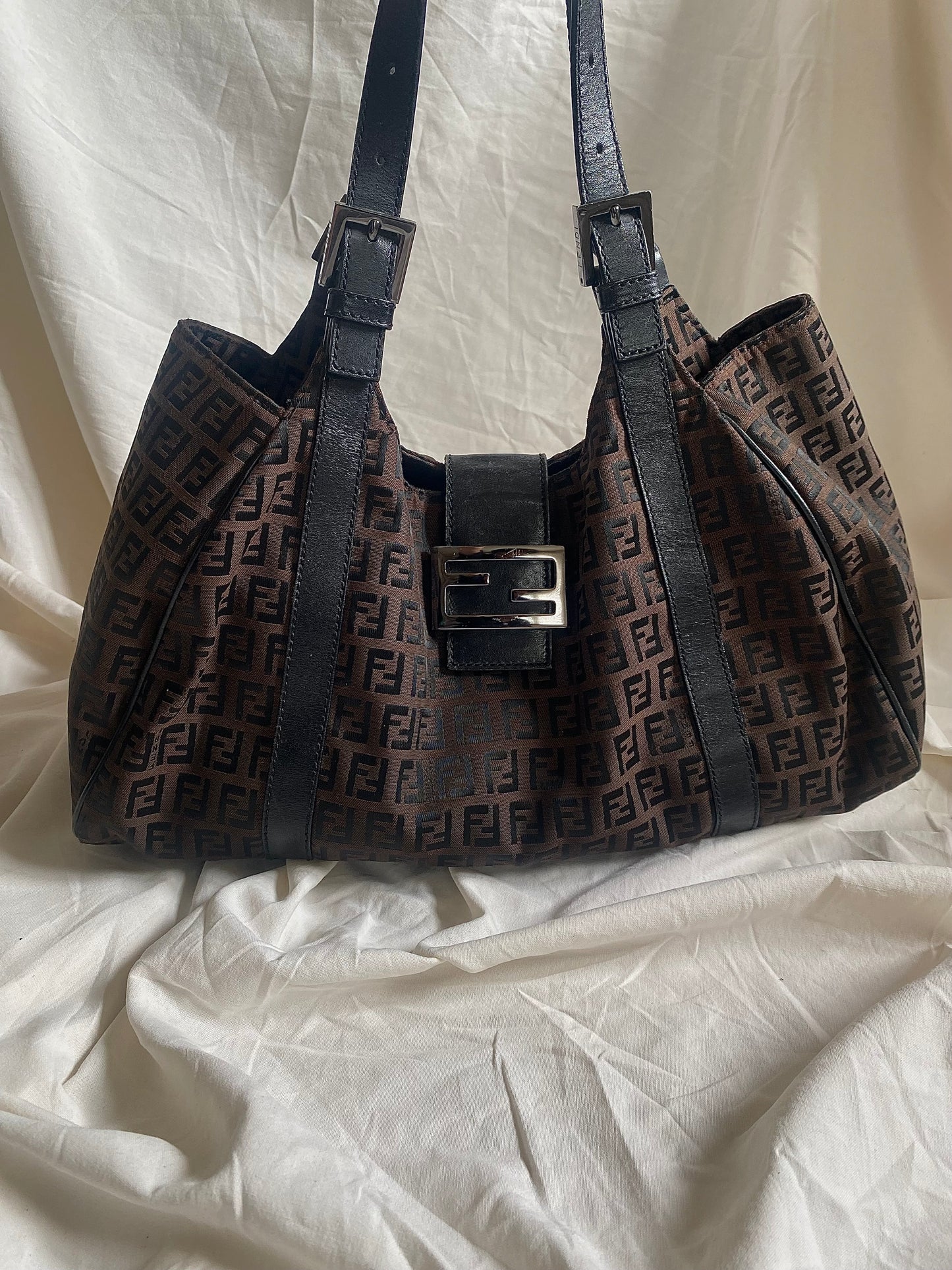Fendi Zucca Monogram Shoulder Bag Dark Brown
