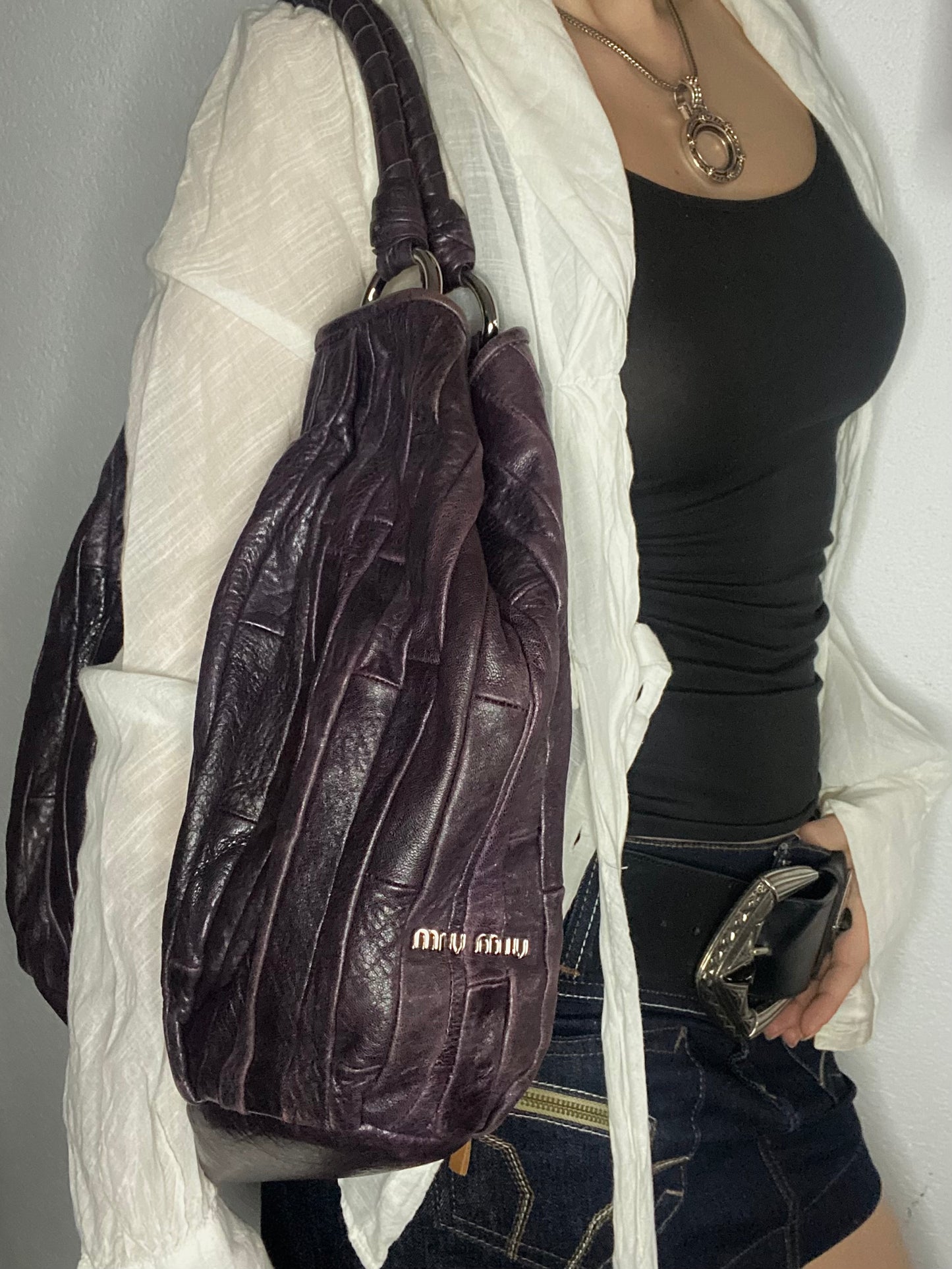 Miu Miu Patchwork Shoulder Bag Purple