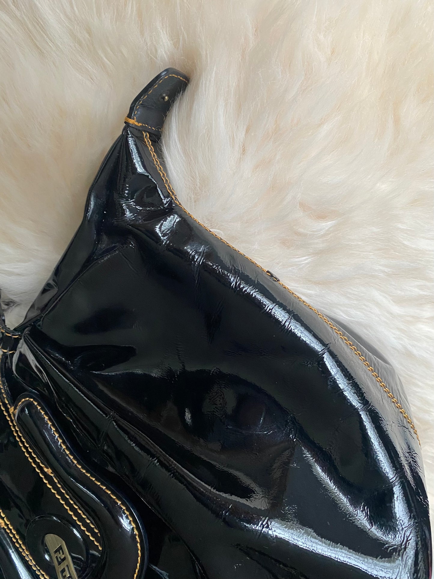 Fendi B Shoulder Bag Patent Leather