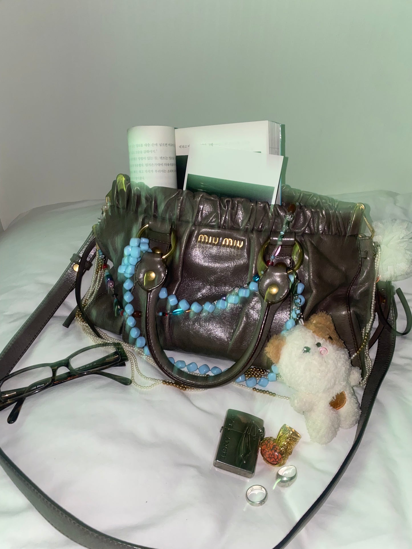 Miu Miu Vitello Lux 2-Way Leather Handbag Grey