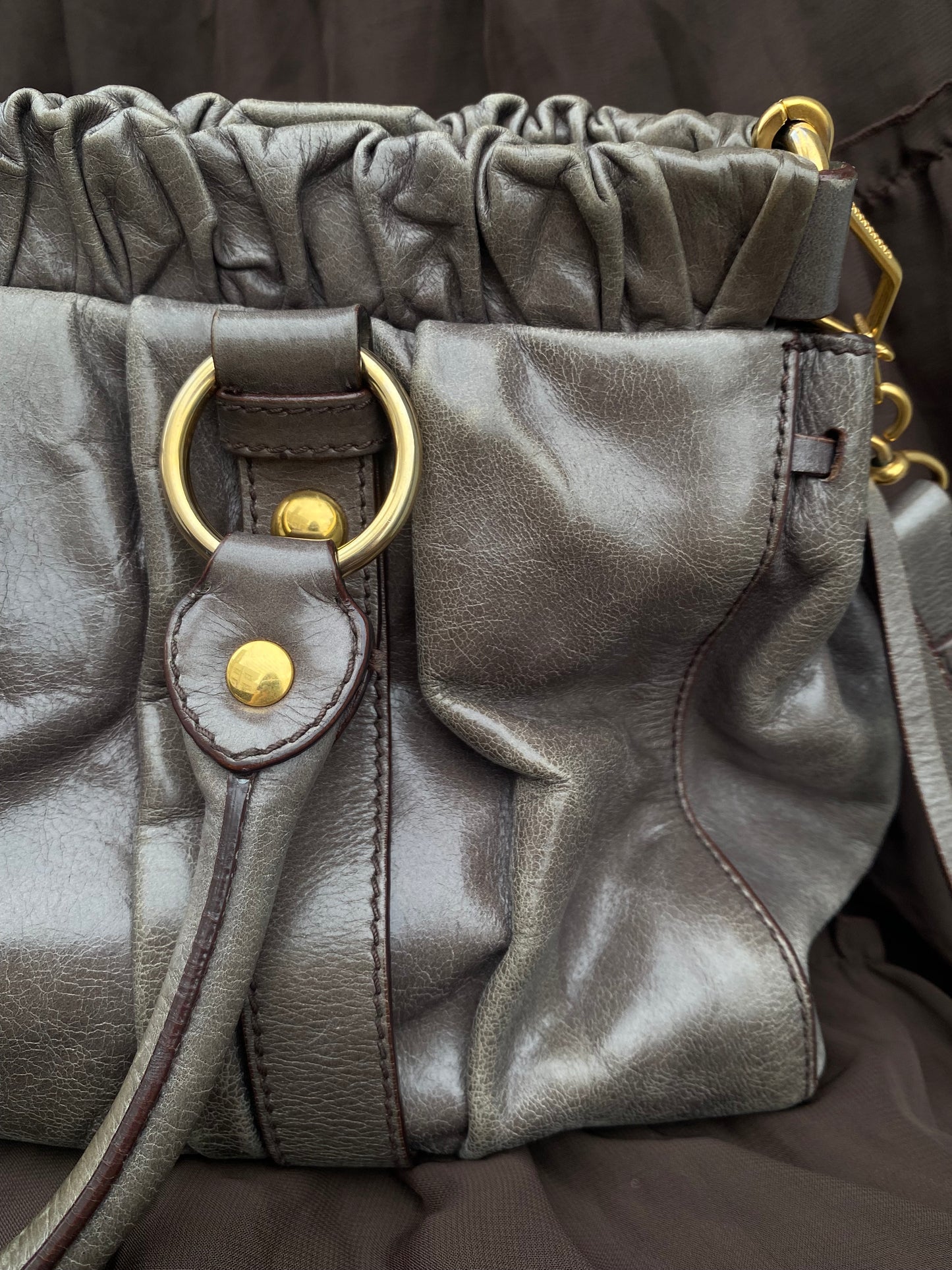 Miu Miu Vitello Lux 2-Way Leather Handbag Grey