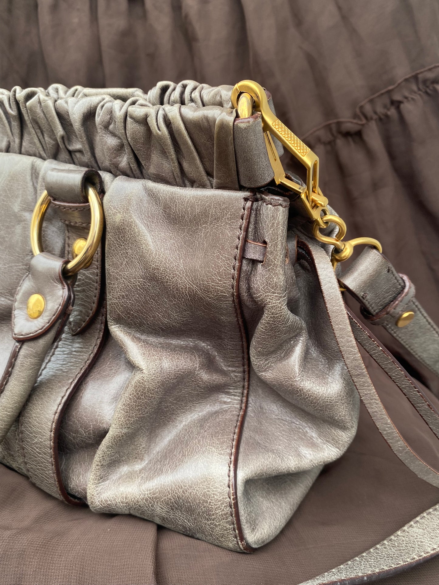 Miu Miu Vitello Lux 2-Way Leather Handbag Grey