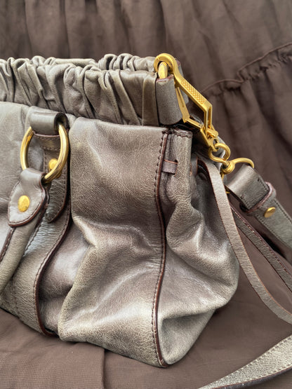 Miu Miu Vitello Lux 2-Way Leather Handbag Grey