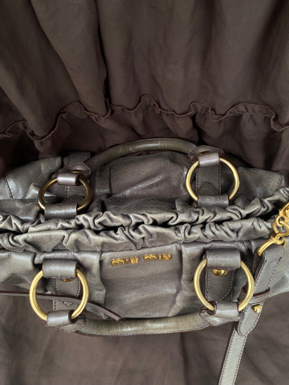 Miu Miu Vitello Lux 2-Way Leather Handbag Grey
