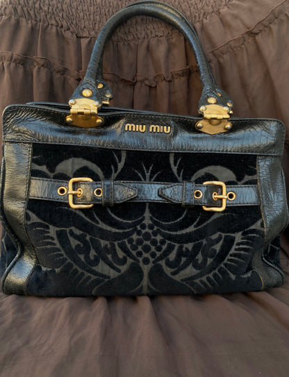 Miu Miu Jacquard Grifon Tote Bag Velvet Black
