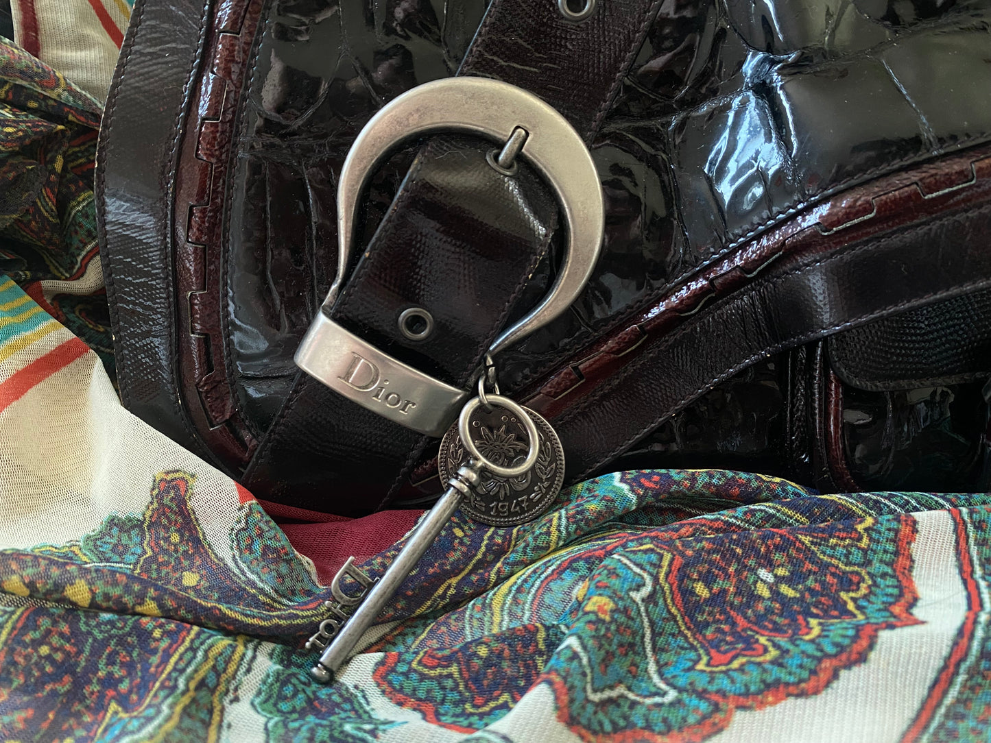 Christian Dior Limited Edition Croc Embossed Patent Leather Gaucho Handbag 2007