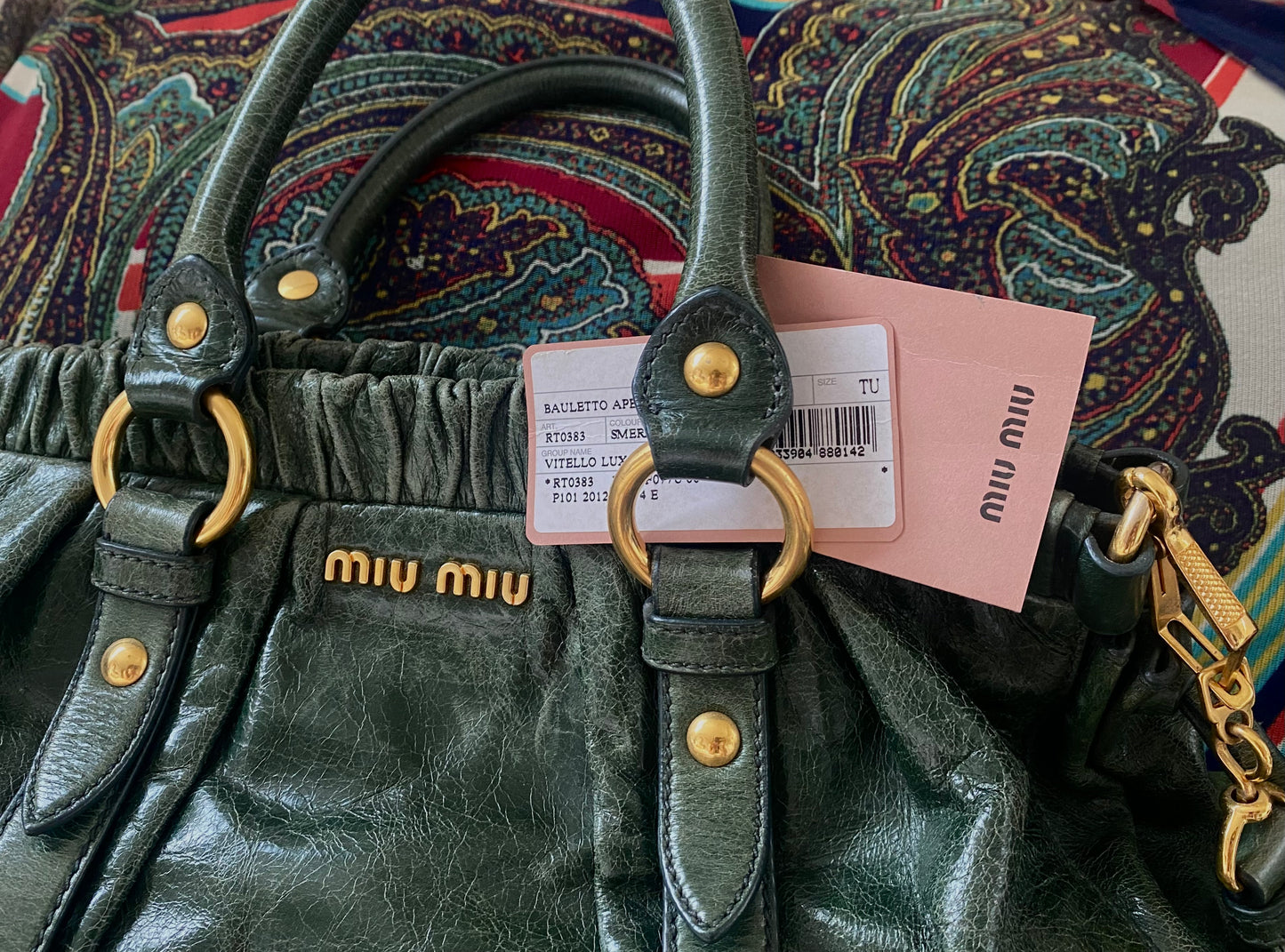 Miu Miu Vitello Lux 2-Way Leather Handbag Emerald Green