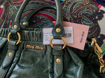 Miu Miu Vitello Lux 2-Way Leather Handbag Emerald Green