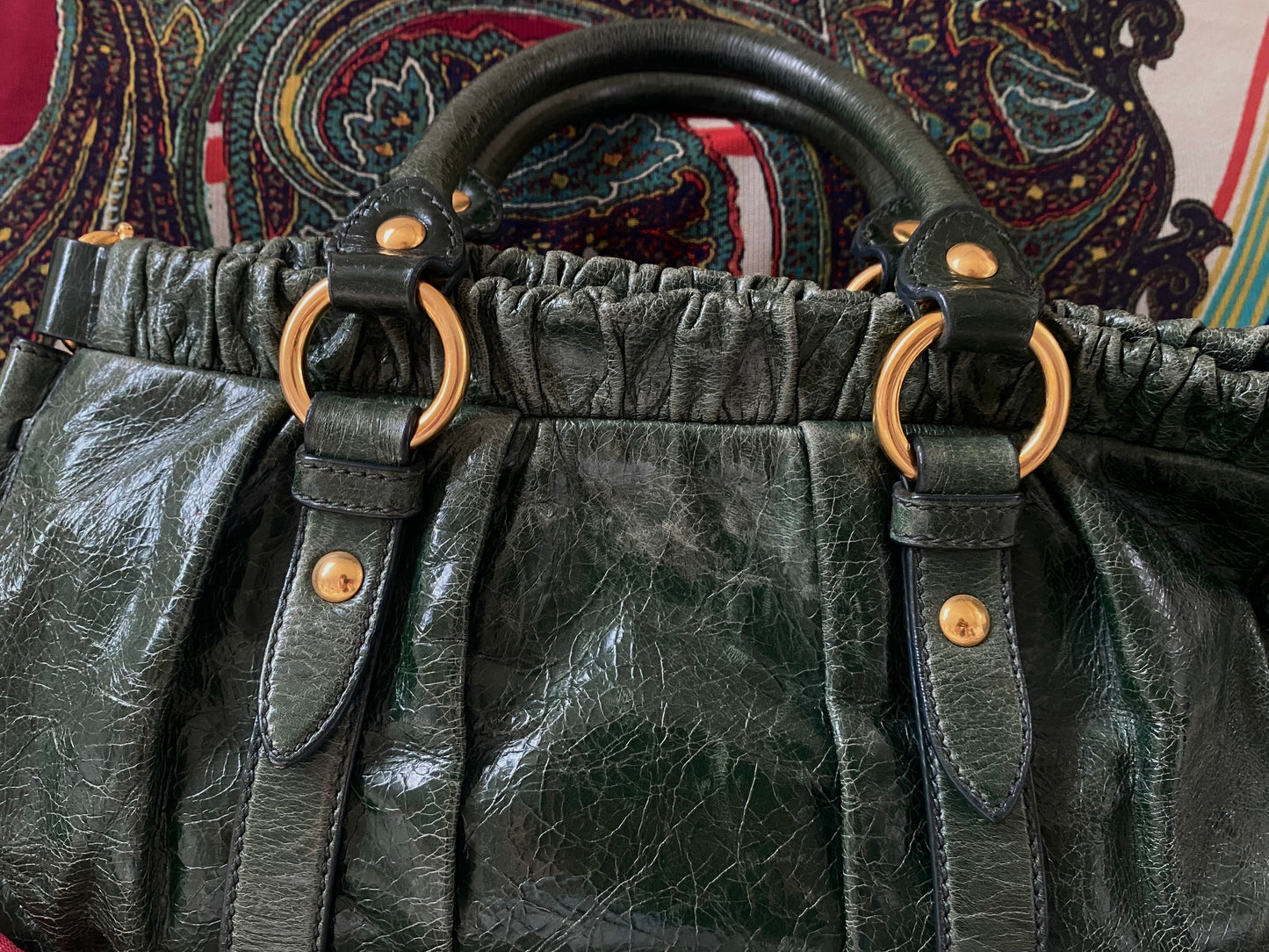 Miu Miu Vitello Lux 2-Way Leather Handbag Emerald Green