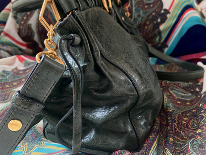 Miu Miu Vitello Lux 2-Way Leather Handbag Emerald Green
