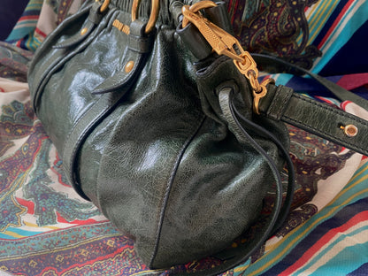 Miu Miu Vitello Lux 2-Way Leather Handbag Emerald Green