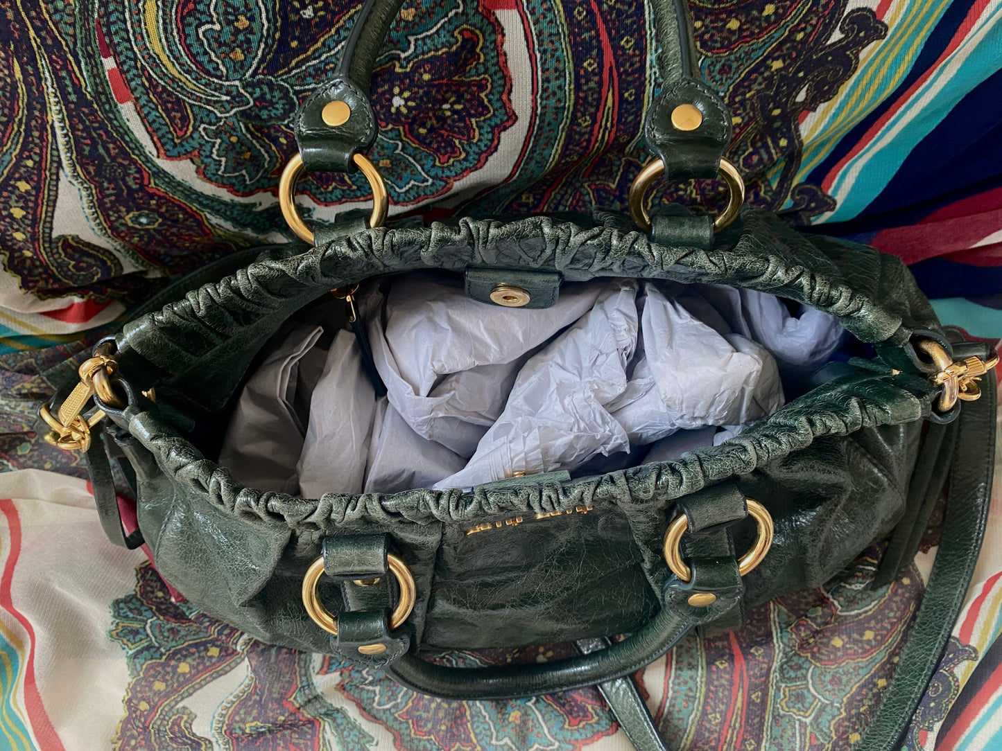 Miu Miu Vitello Lux 2-Way Leather Handbag Emerald Green