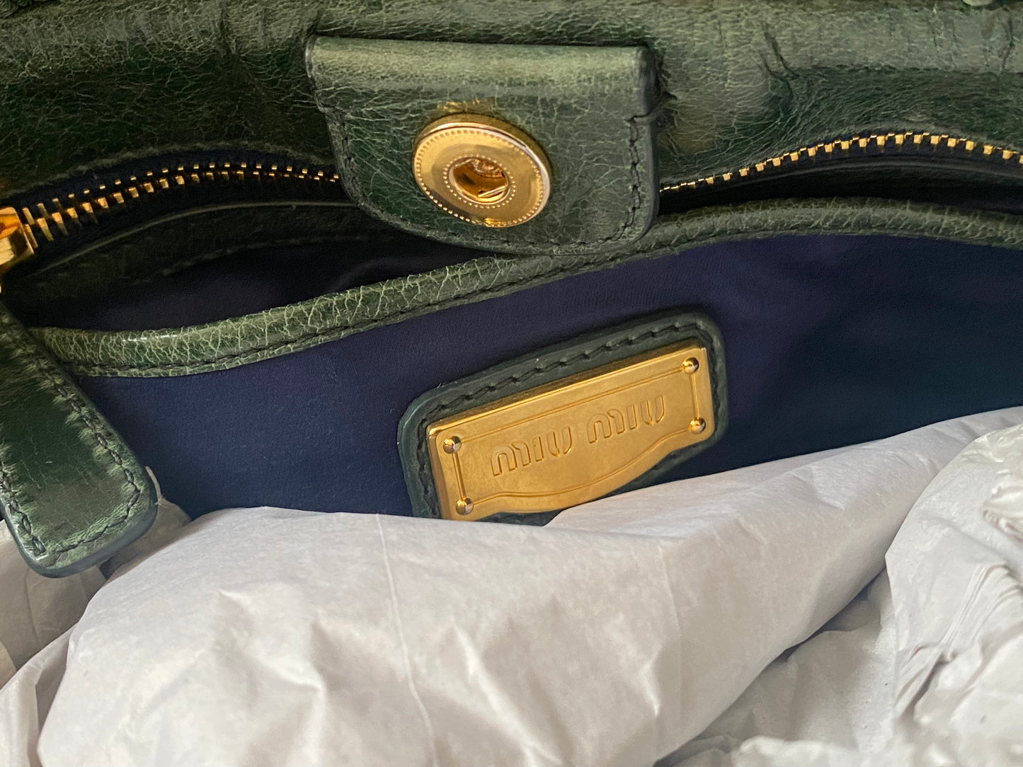 Miu Miu Vitello Lux 2-Way Leather Handbag Emerald Green