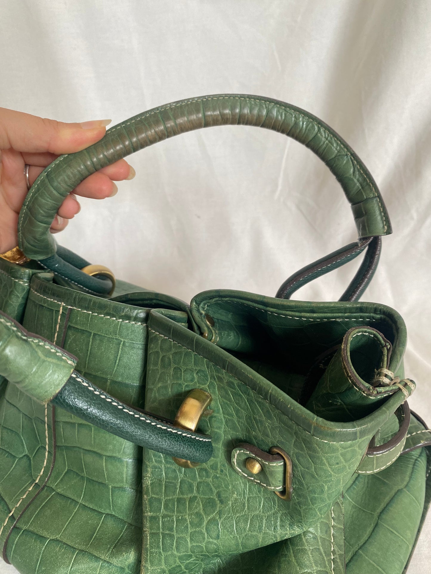 Balenciaga Croc Pattern Tote Bag Dark Green