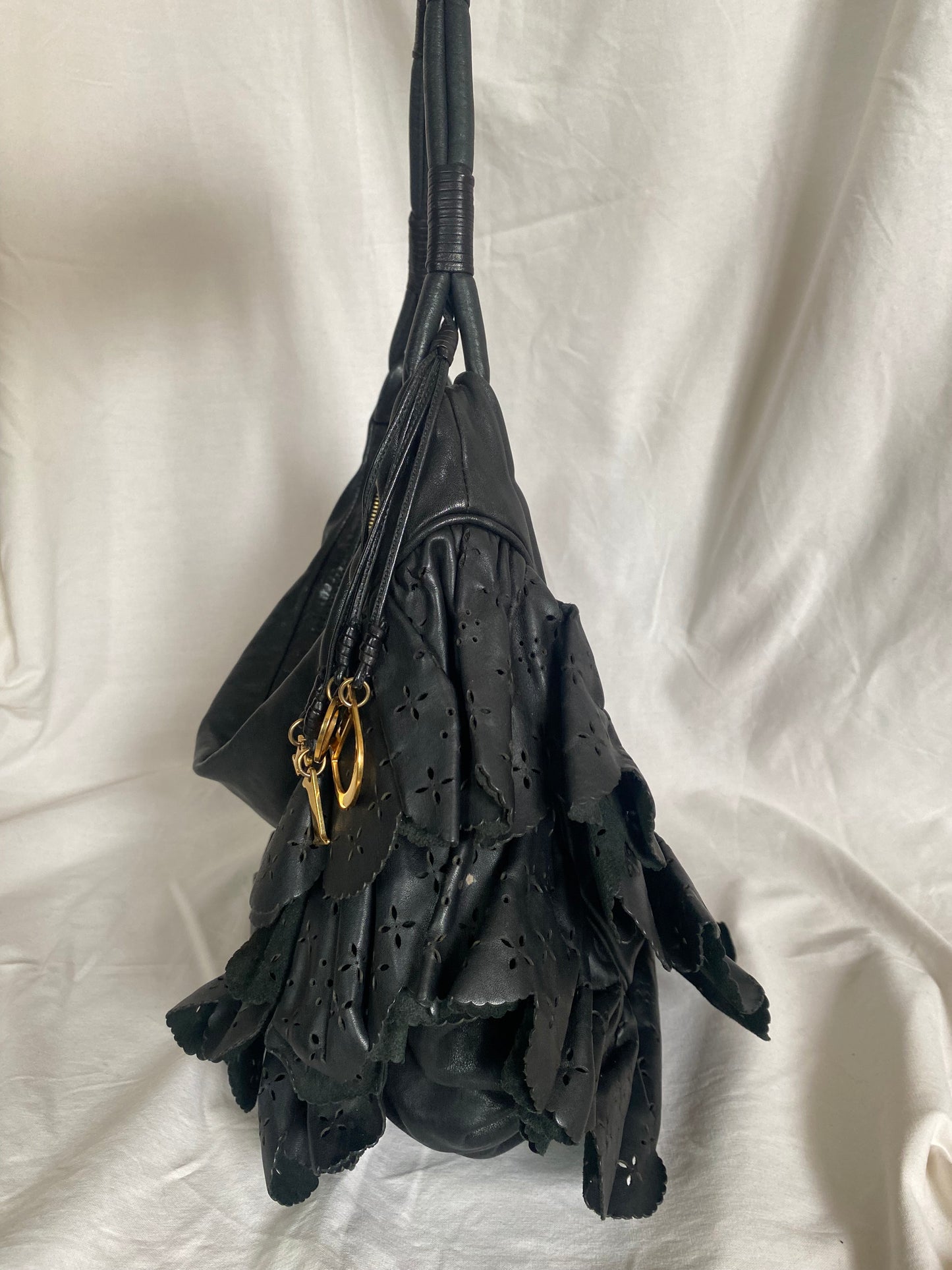 Christian Dior Gypsy Ruffled Shoulder Bag Black