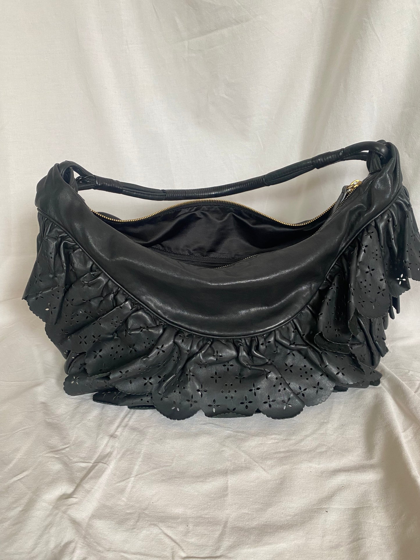 Christian Dior Gypsy Ruffled Shoulder Bag Black