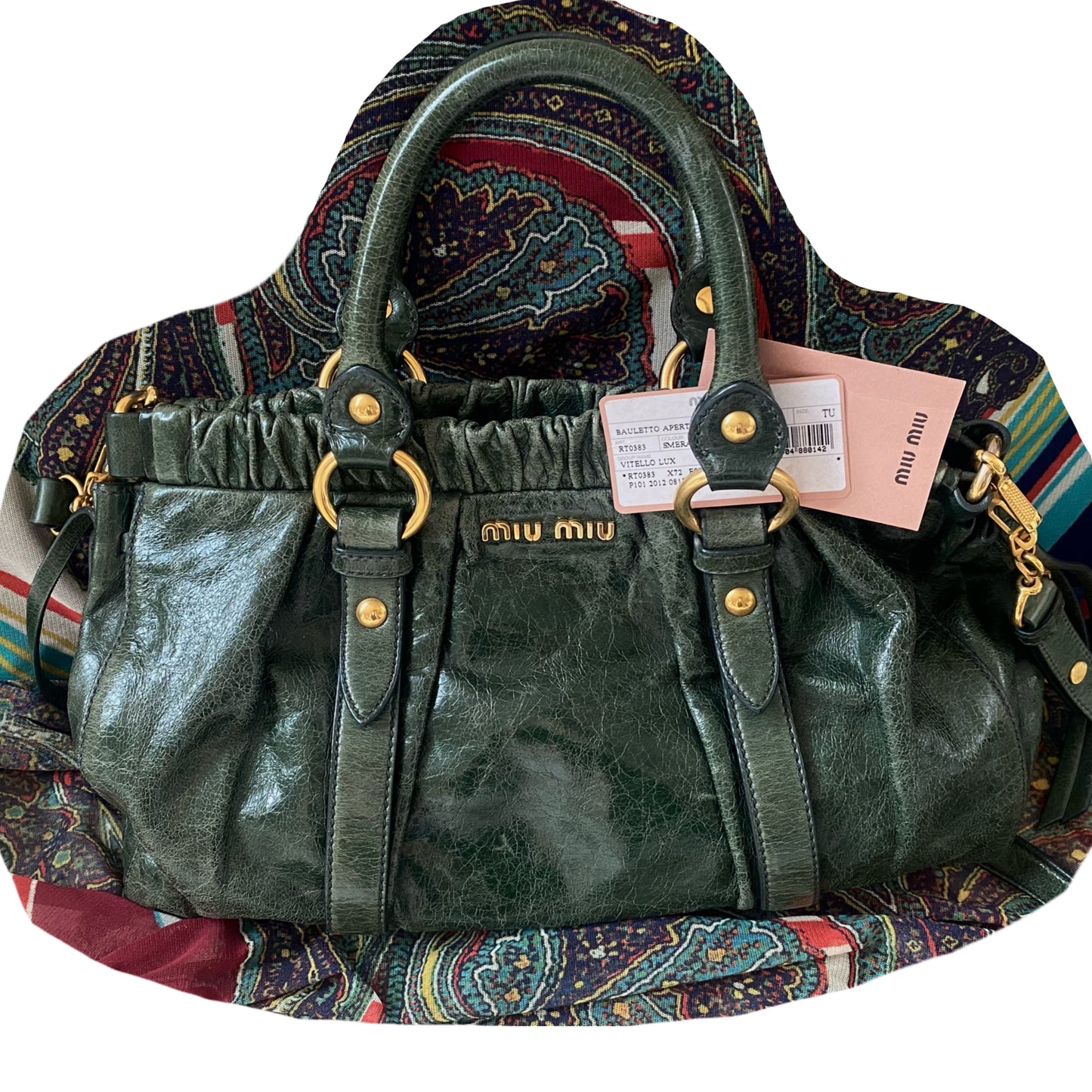 Miu Miu Vitello Lux 2-Way Leather Handbag Emerald Green