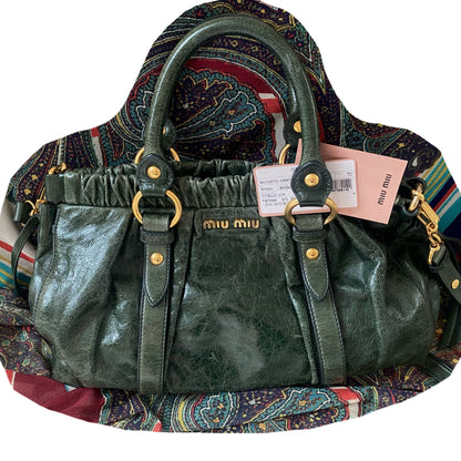 Miu Miu Vitello Lux 2-Way Leather Handbag Emerald Green