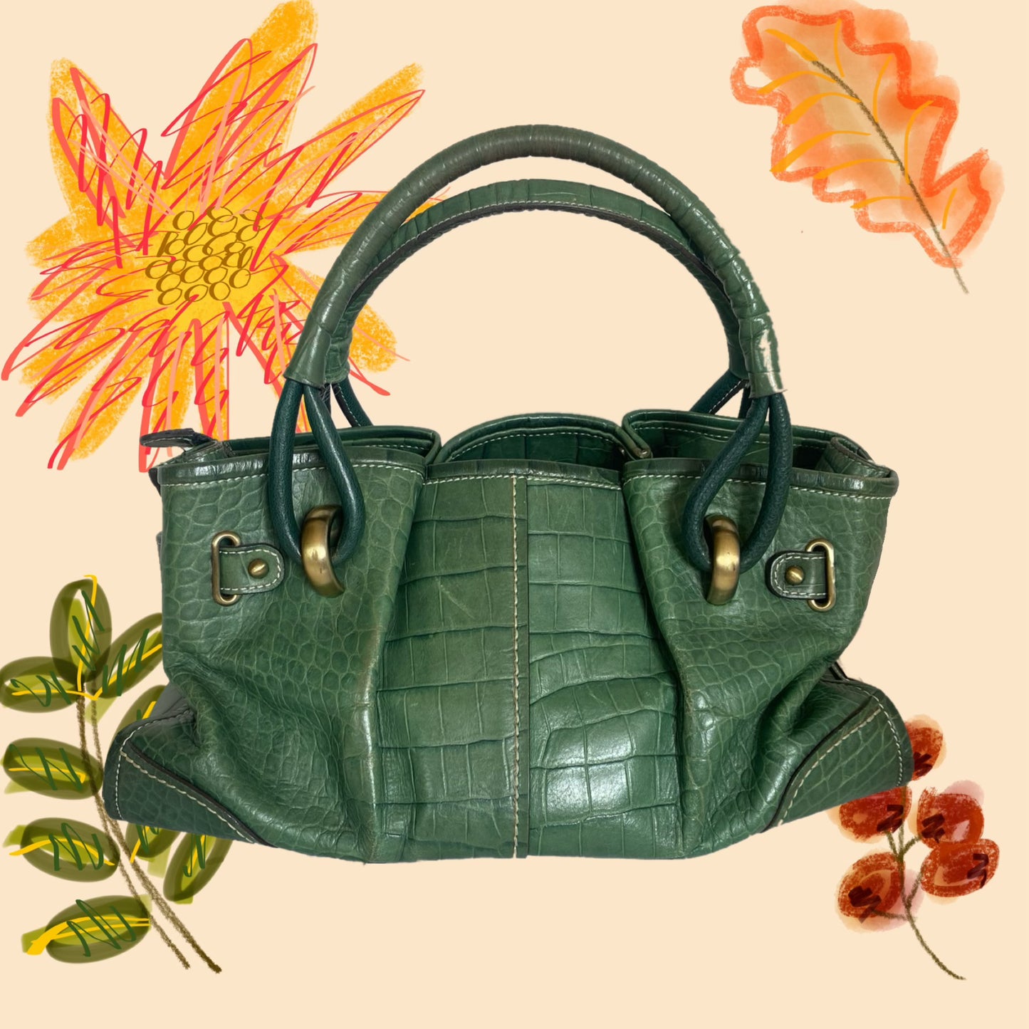 Balenciaga Croc Pattern Tote Bag Dark Green
